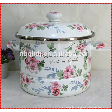 russian flower optima enamel steamer pot with double handle